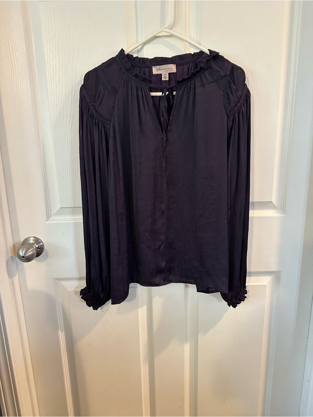 Philosophy Purple Long-Sleeve Ruffle Neck Blouse
